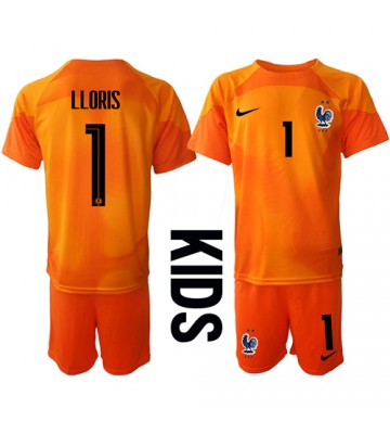 Frankrig Hugo Lloris #1 Målmand Hjemmebanesæt Børn VM 2022 Kort ærmer (+ korte bukser)